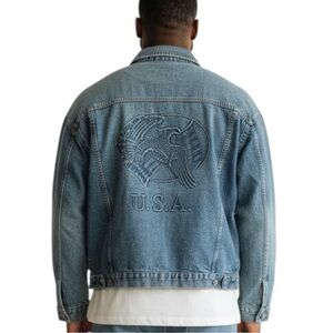 USA Made Patriotic Vintage Denim Jacket Trucker/Biker/AmericanFlag/Eagle